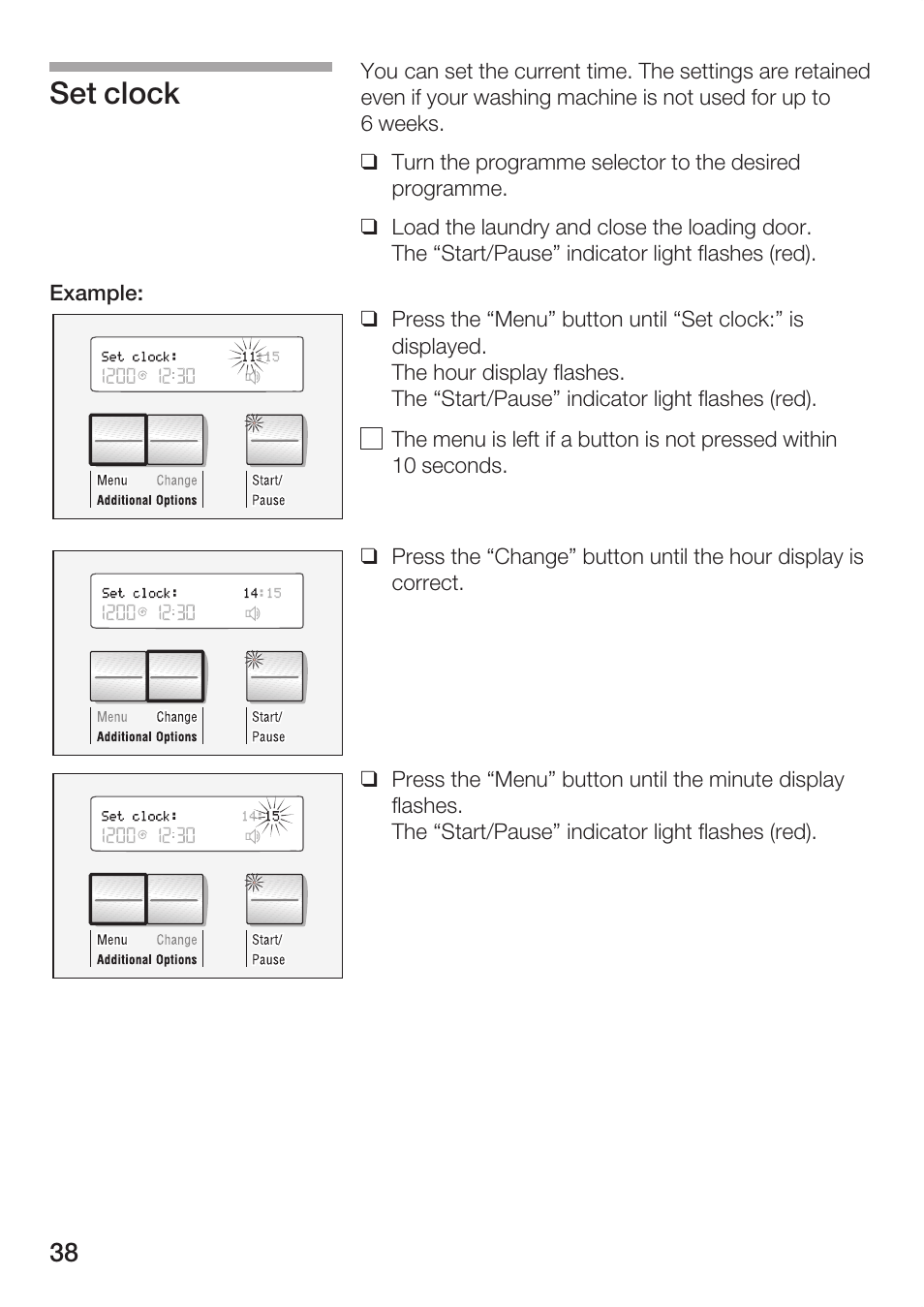 Set clock | Bosch WFR 3230 User Manual | Page 38 / 76