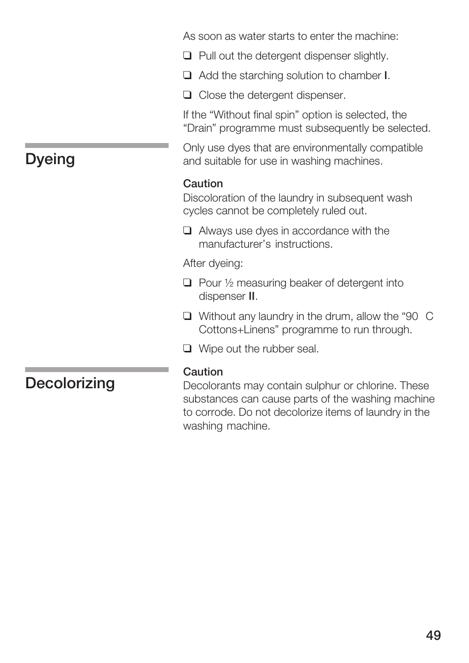 Dyeing decolorizing | Bosch WFR 3230 User Manual | Page 49 / 76