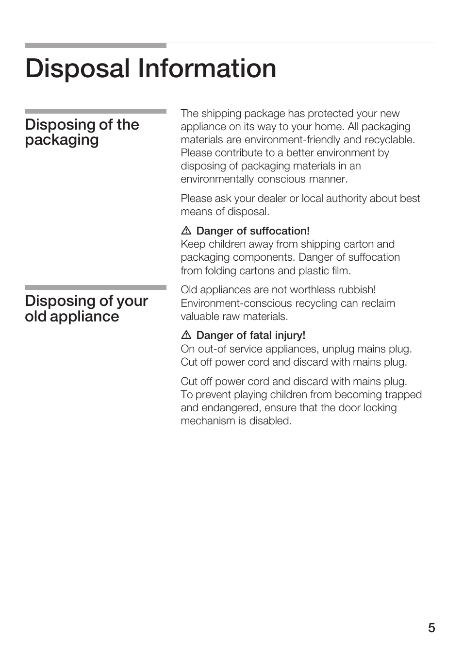 Disposal information | Bosch WFR 3230 User Manual | Page 5 / 76