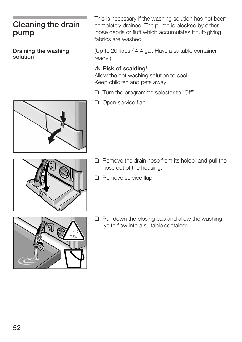 Cleaning the drain pump | Bosch WFR 3230 User Manual | Page 52 / 76