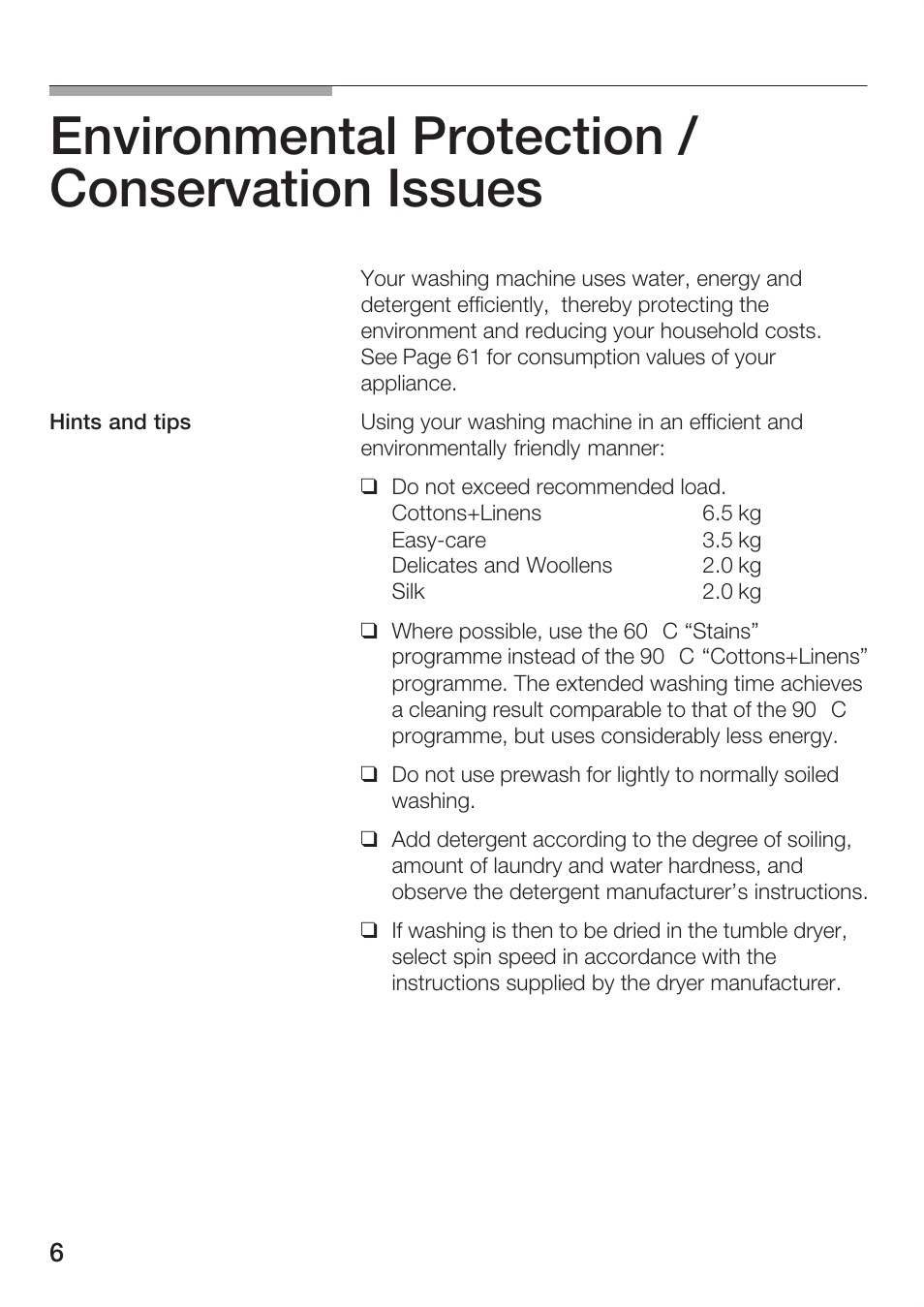 Environmental protection / conservation issues | Bosch WFR 3230 User Manual | Page 6 / 76