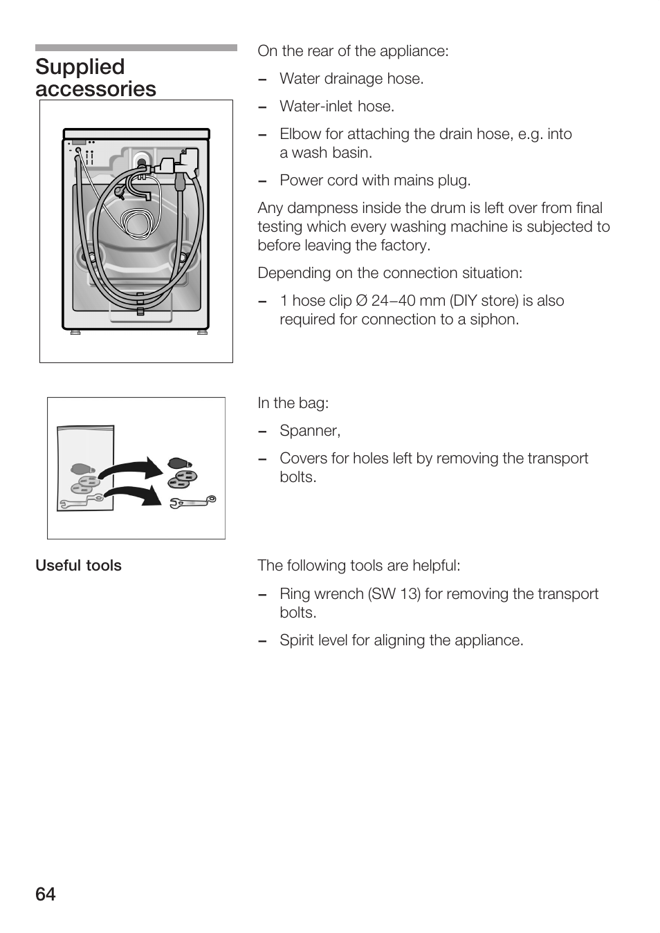 Supplied accessories | Bosch WFR 3230 User Manual | Page 64 / 76