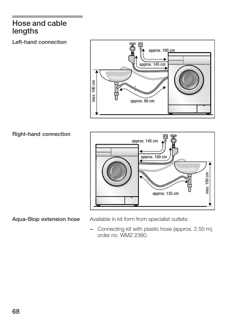 Hose and cable lengths | Bosch WFR 3230 User Manual | Page 68 / 76