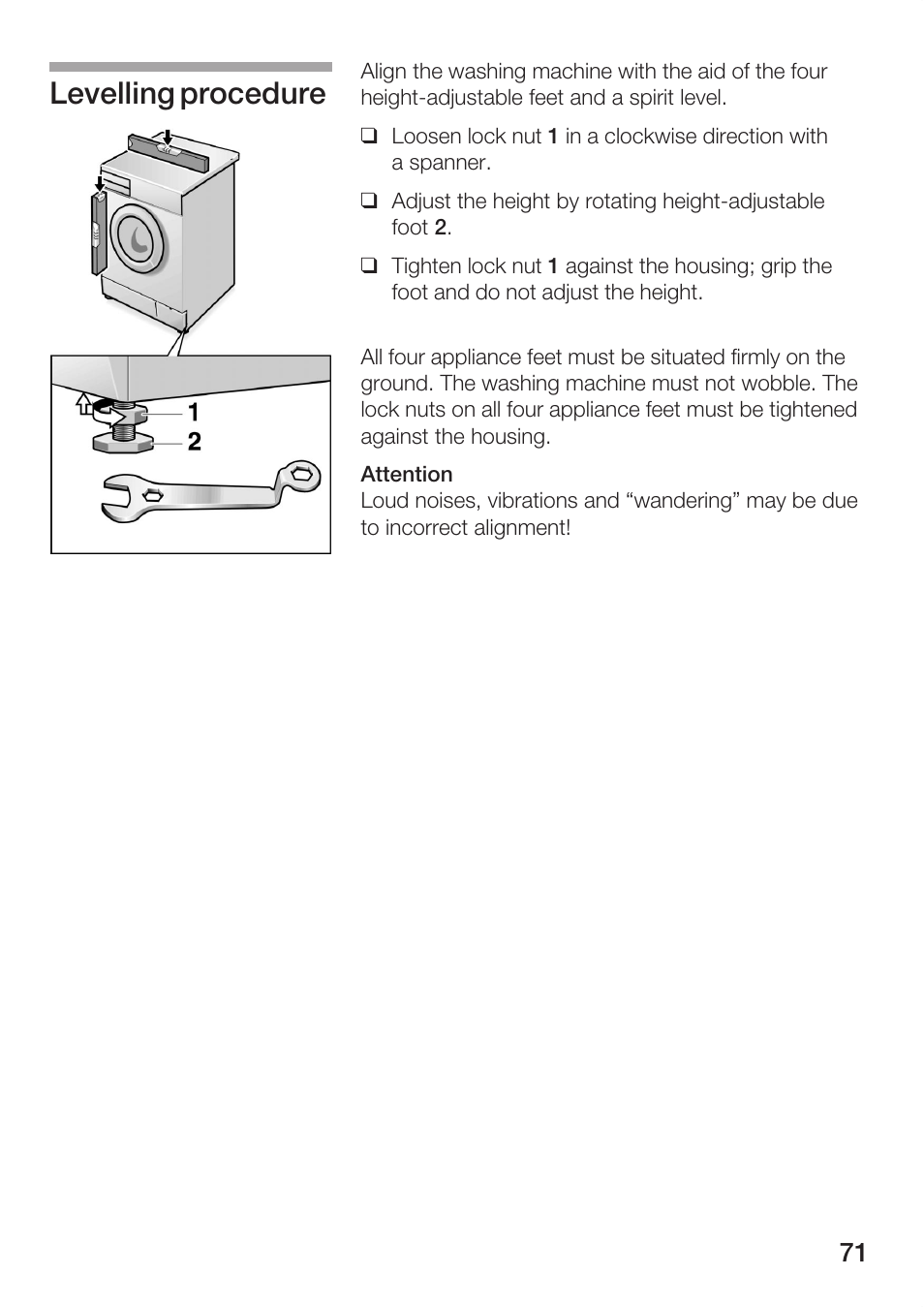 Levelling procedure | Bosch WFR 3230 User Manual | Page 71 / 76