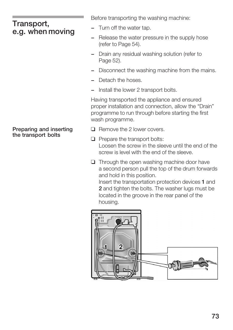 Transport, e.g. when moving | Bosch WFR 3230 User Manual | Page 73 / 76