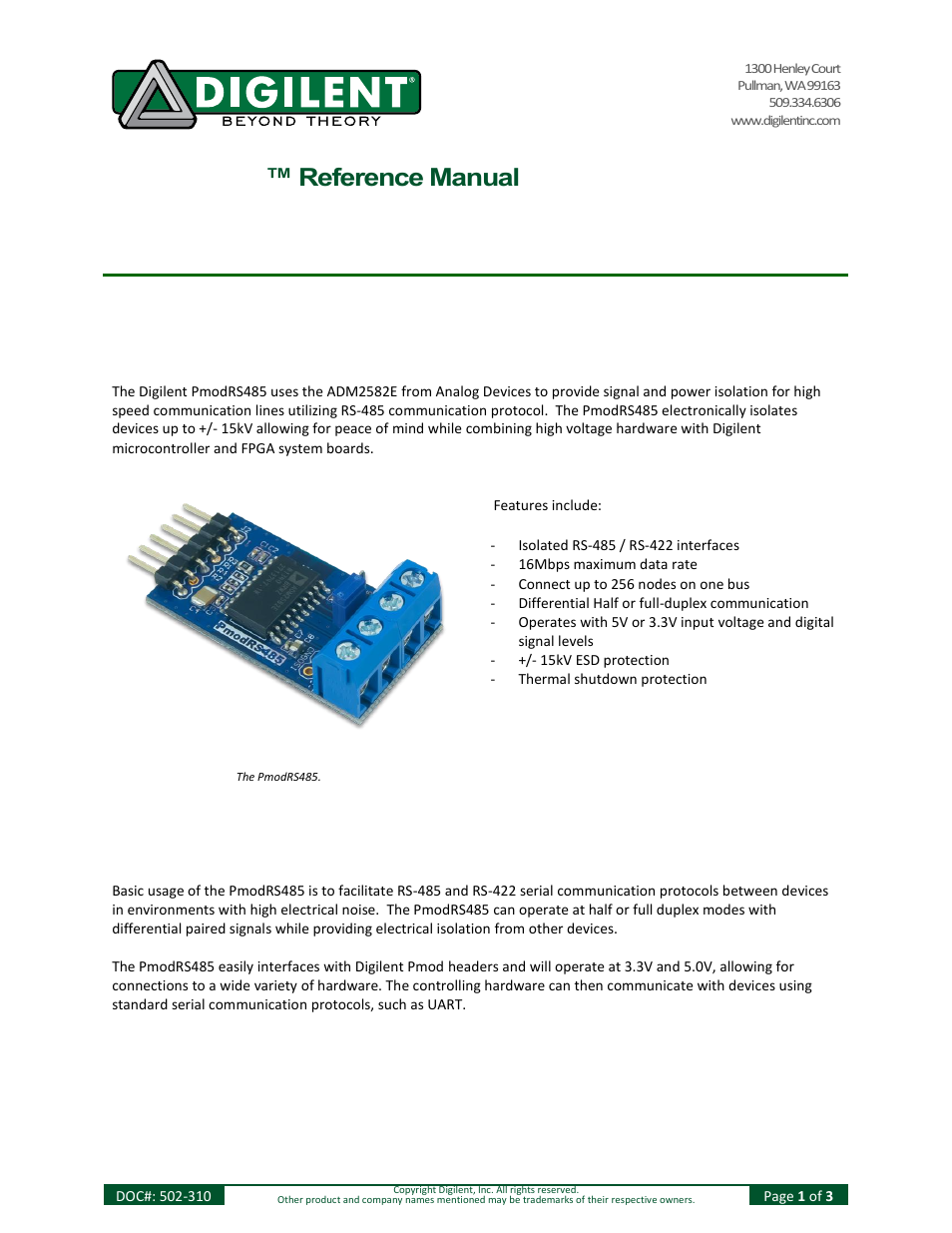 Digilent 410-310P User Manual | 3 pages