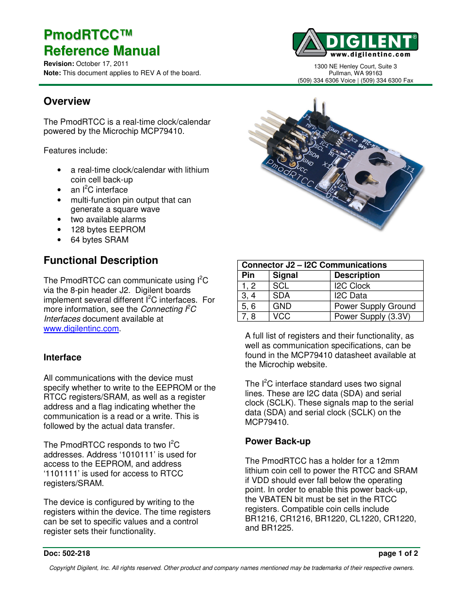 Digilent 410-218P-KIT User Manual | 2 pages