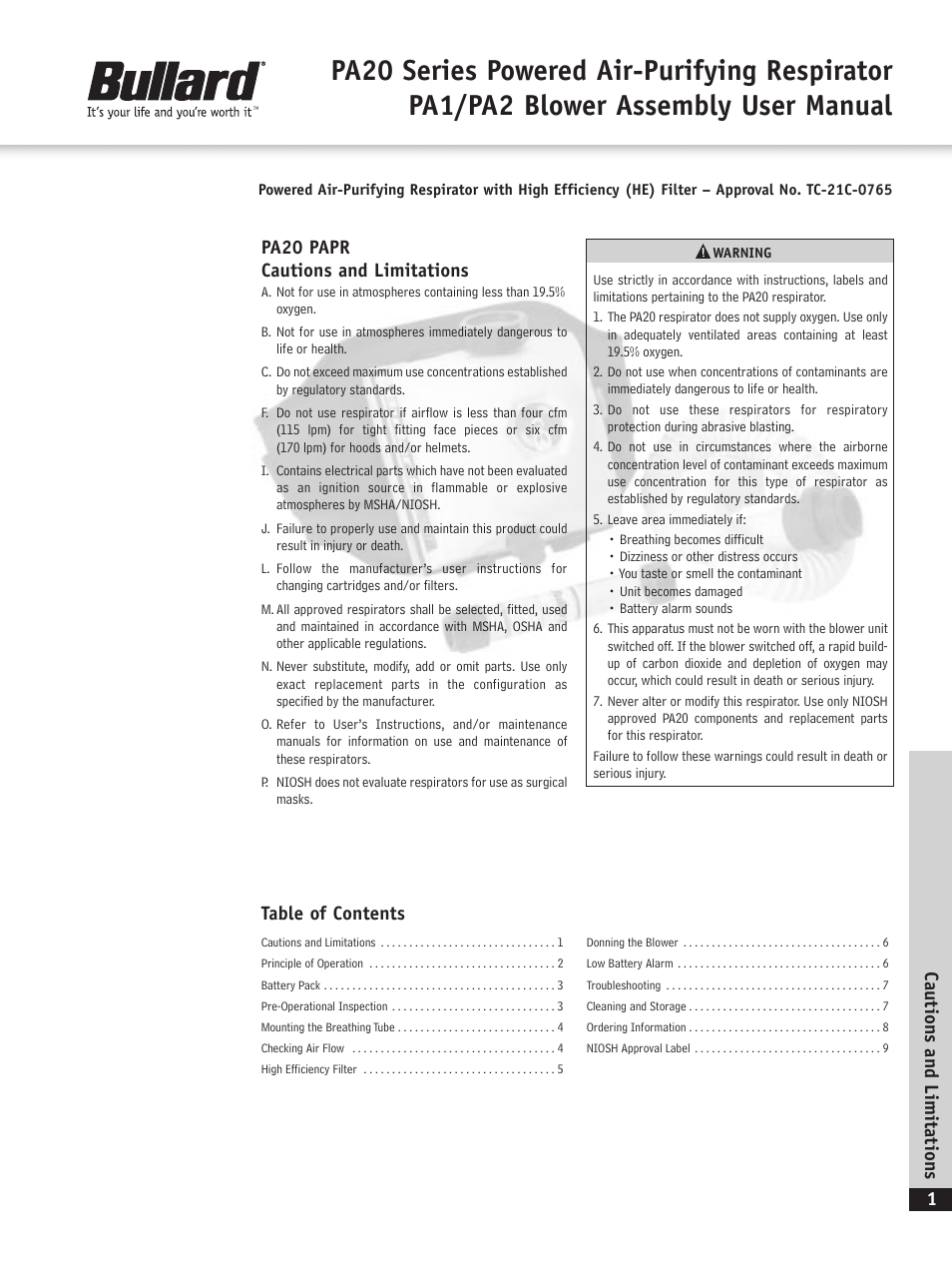 Bullard PA1 User Manual | 10 pages