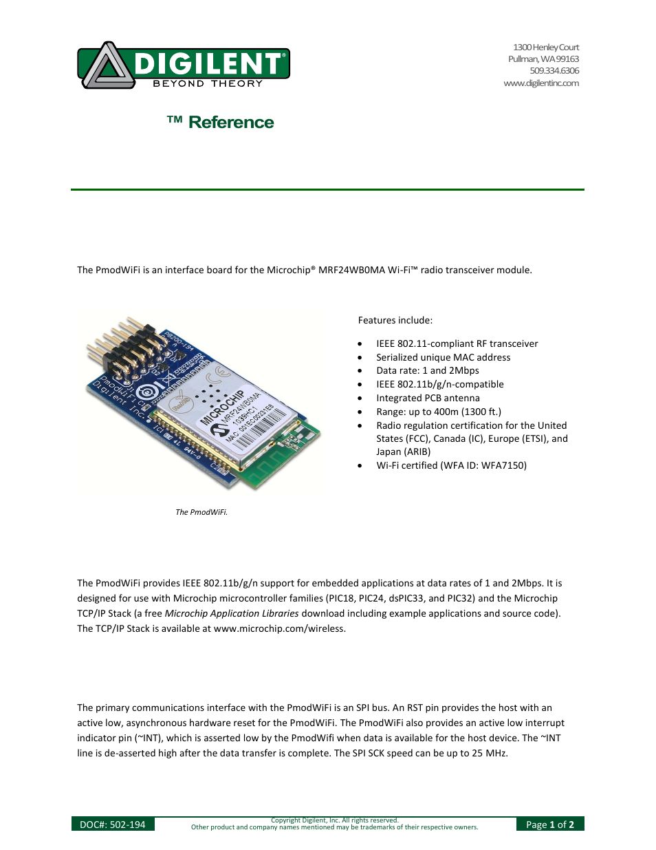 Digilent 410-194-GROUP User Manual | 2 pages