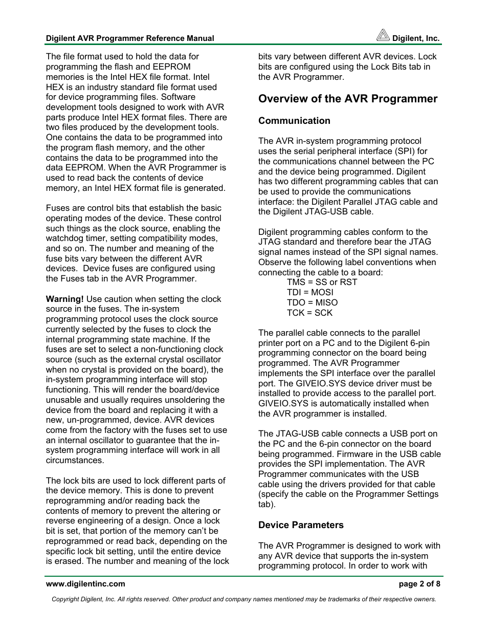 Overview of the avr programmer | Digilent AVR Programmer User Manual | Page 2 / 8