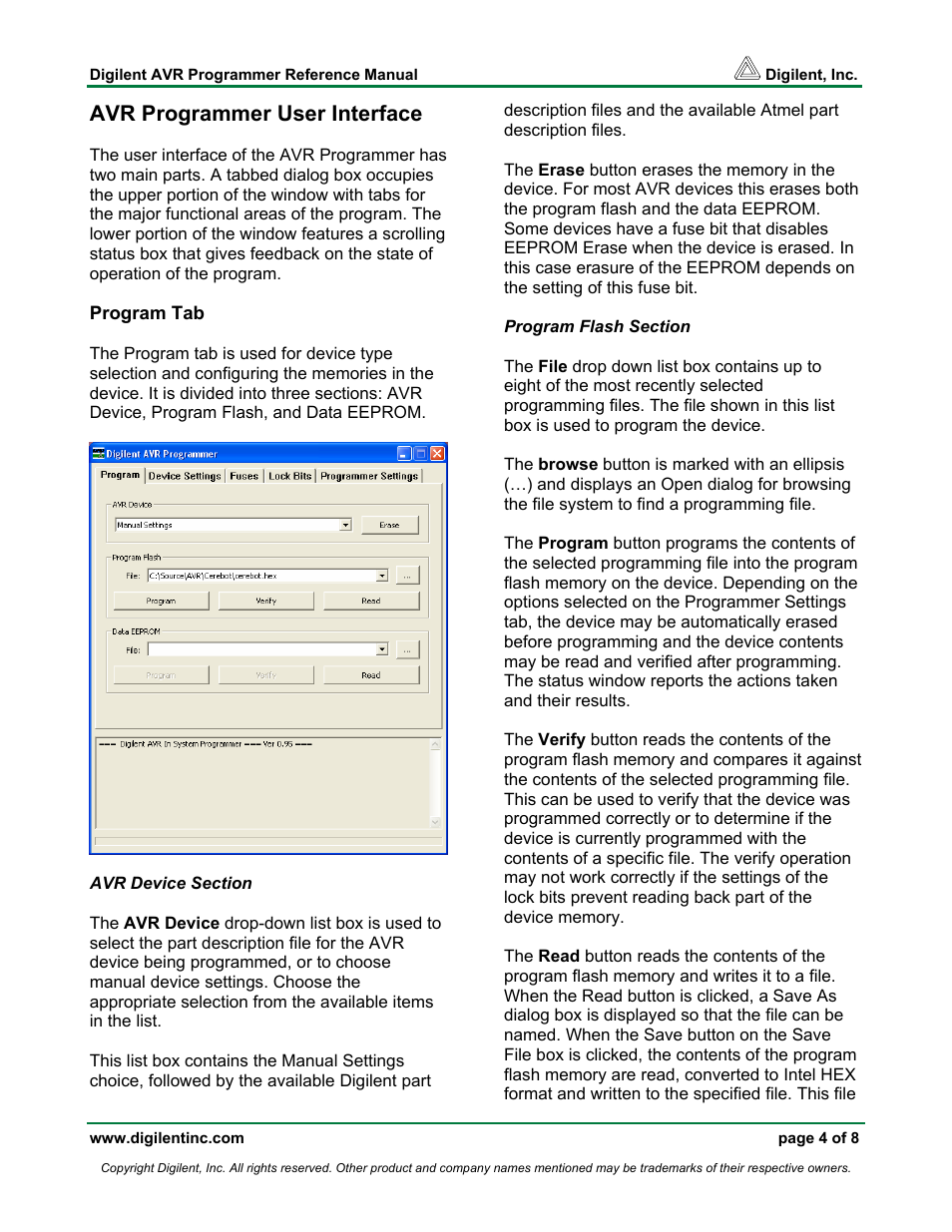 Avr programmer user interface | Digilent AVR Programmer User Manual | Page 4 / 8