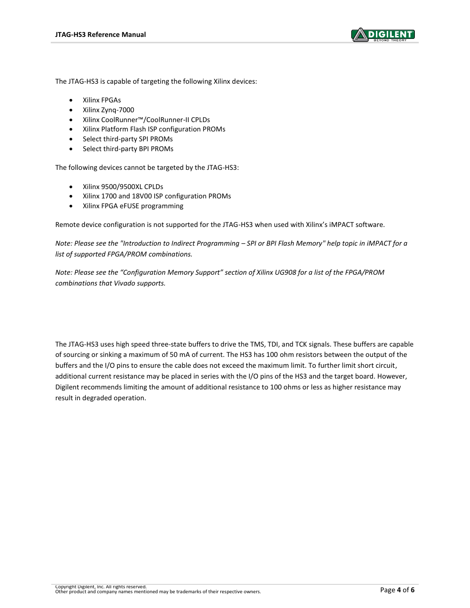 Supported target devices | Digilent 210-299P-KIT User Manual | Page 4 / 6