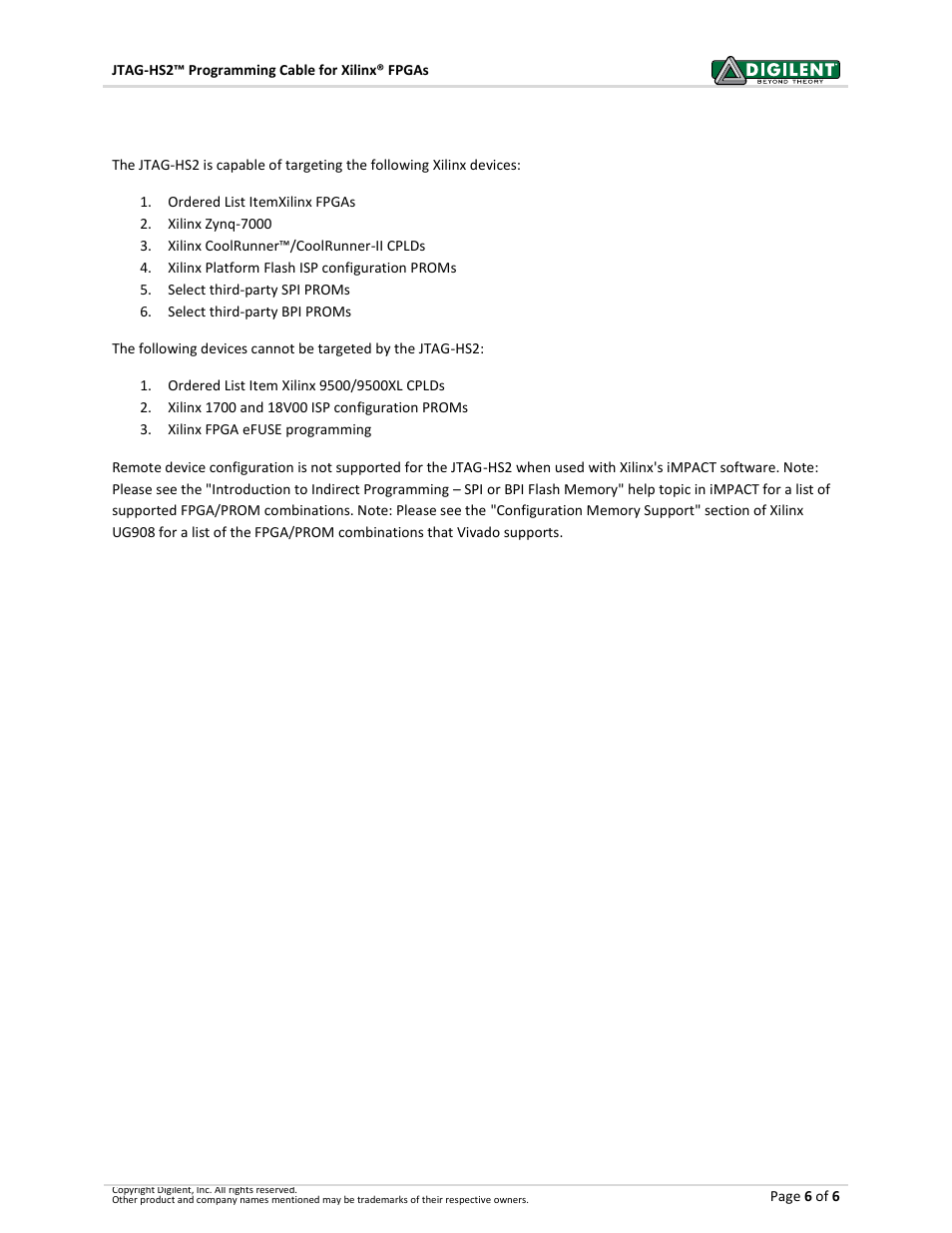 Supported target devices | Digilent 410-249P-KIT User Manual | Page 6 / 6