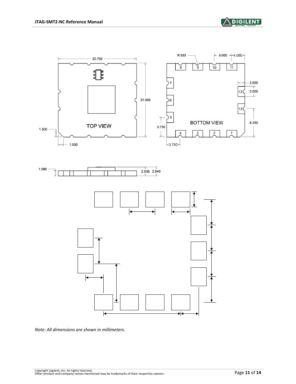 Mechanical information, Pcb land pattern | Digilent 410-308P User Manual | Page 11 / 14