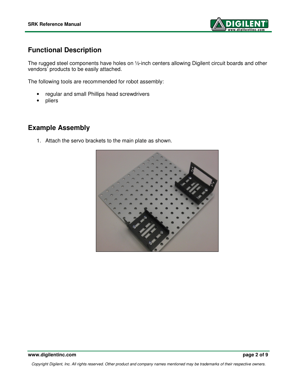 Functional description, Example assembly | Digilent 240-042P-KIT User Manual | Page 2 / 9