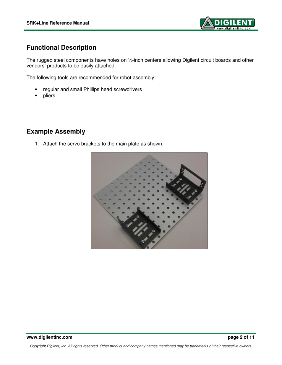 Functional description, Example assembly | Digilent 240-043P-KIT User Manual | Page 2 / 11