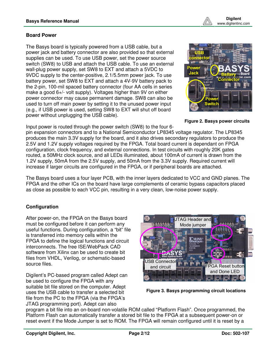 Digilent Basys Board Rev.E User Manual | Page 2 / 12