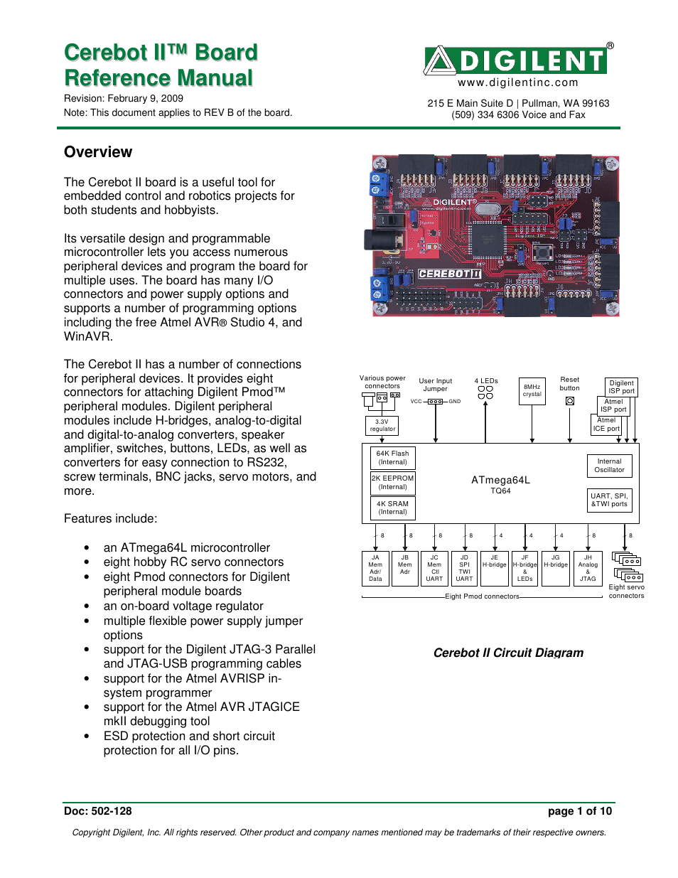 Digilent Cerebot II Board User Manual | 10 pages