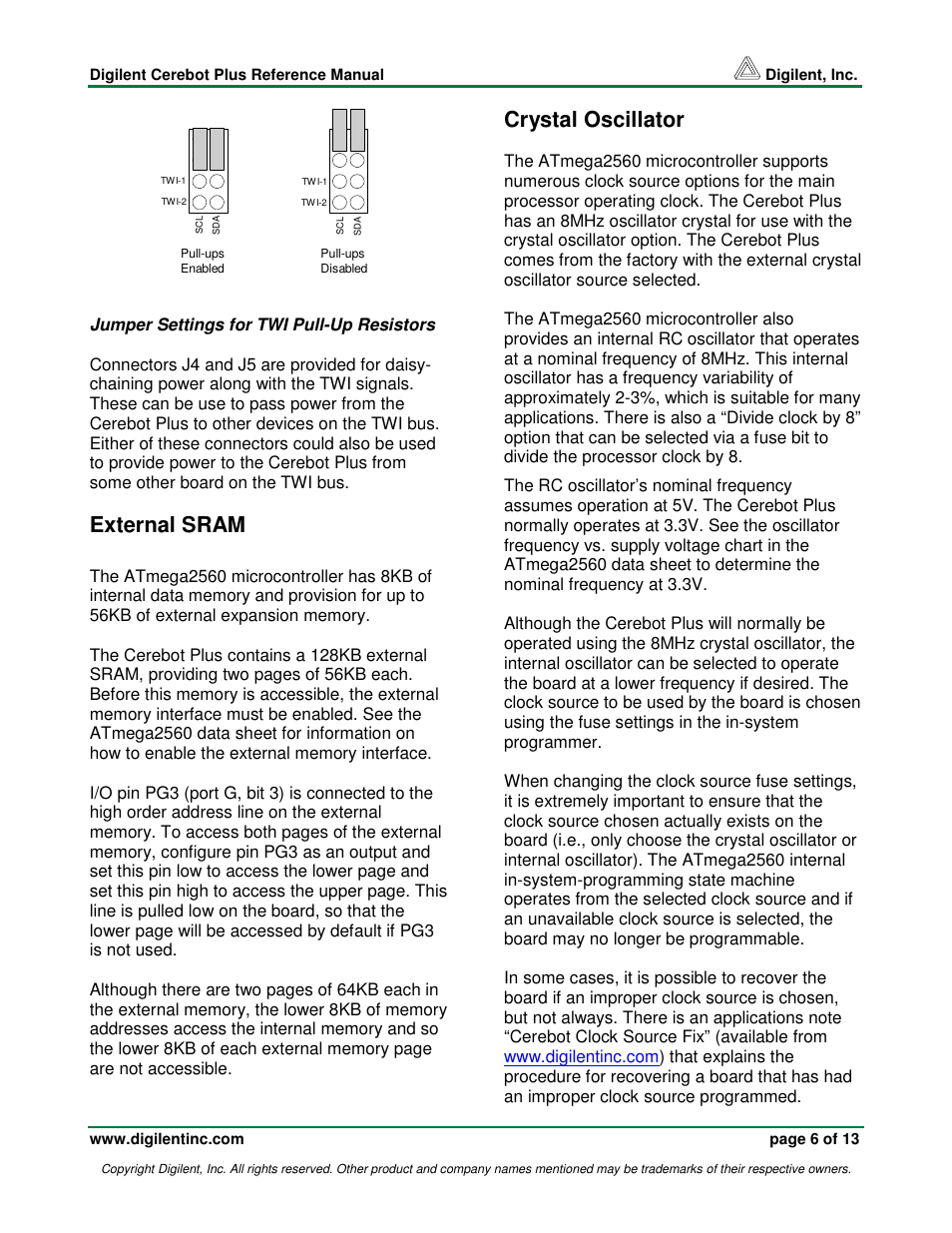 External sram, Crystal oscillator | Digilent Cerebot Plus Board User Manual | Page 6 / 13