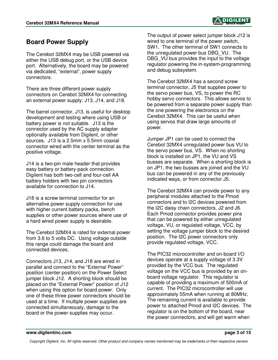 Board power supply | Digilent 410-173-KIT User Manual | Page 3 / 15