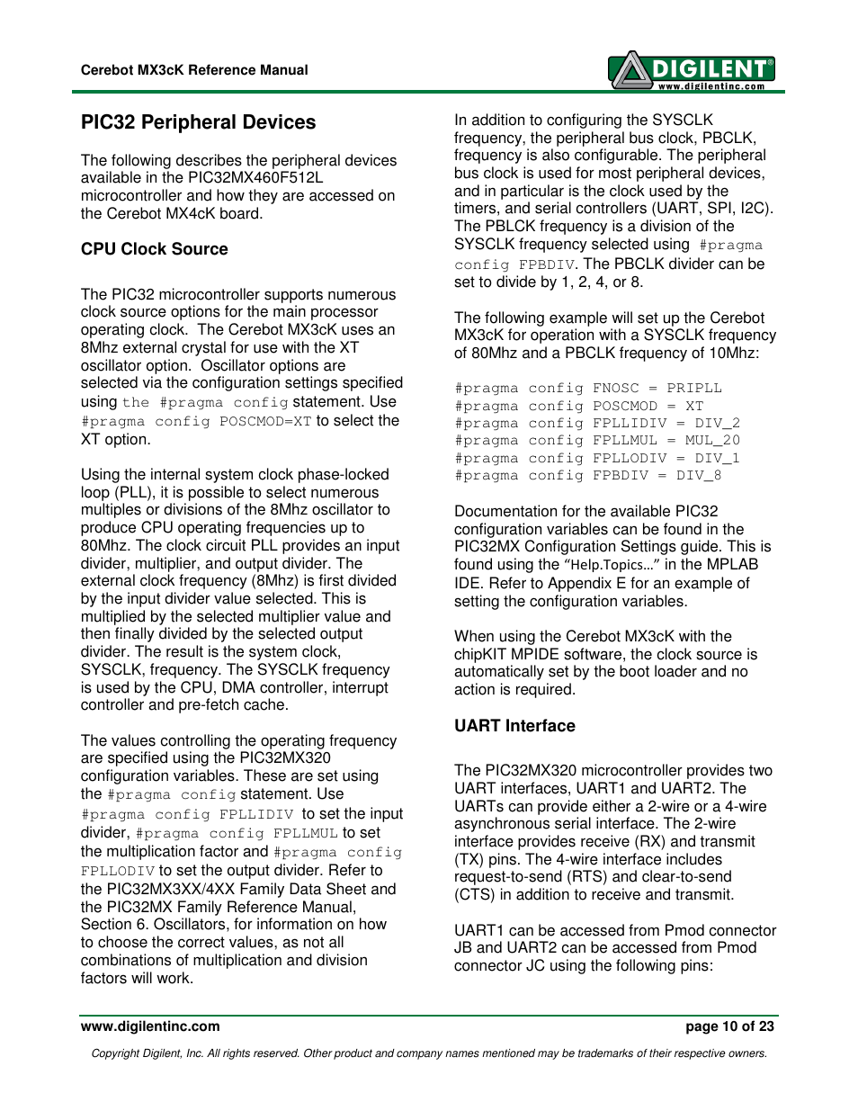 Pic32 peripheral devices | Digilent MX3cK User Manual | Page 10 / 23