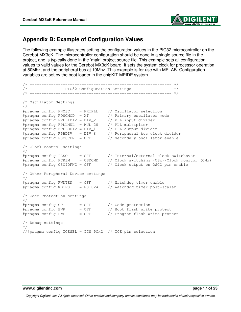 Appendix b: example of configuration values | Digilent MX3cK User Manual | Page 17 / 23