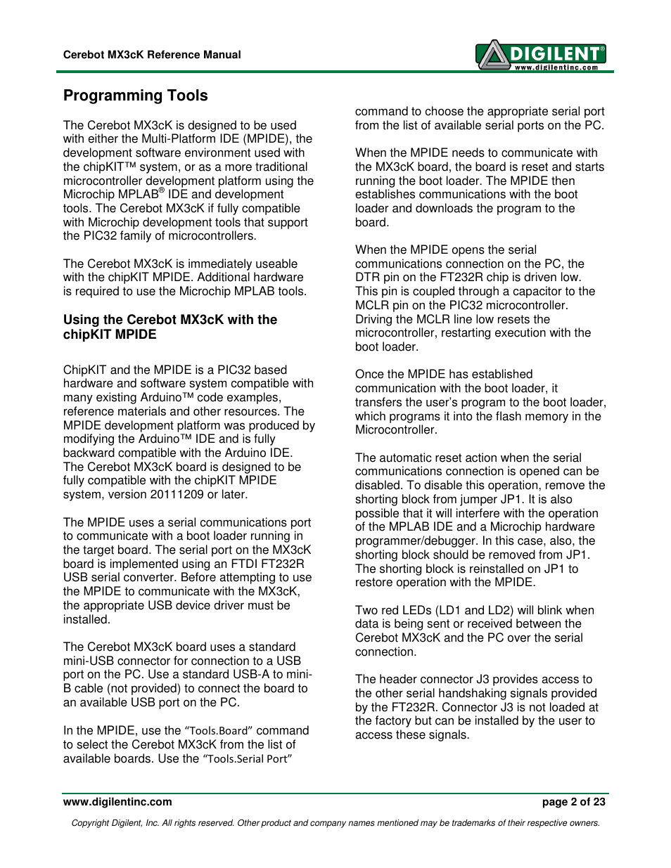 Programming tools | Digilent MX3cK User Manual | Page 2 / 23