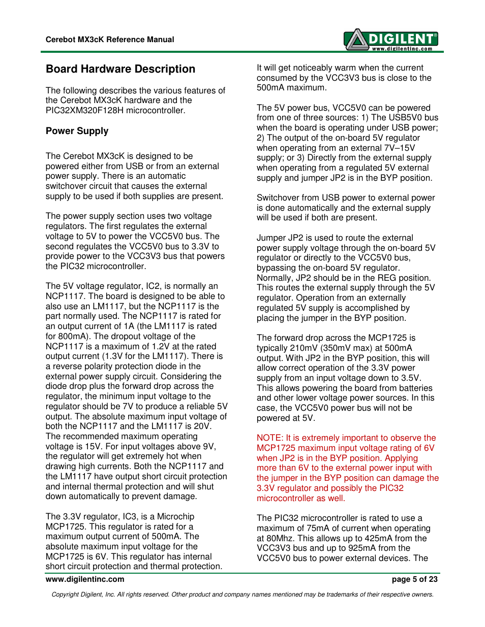 Board hardware description | Digilent MX3cK User Manual | Page 5 / 23
