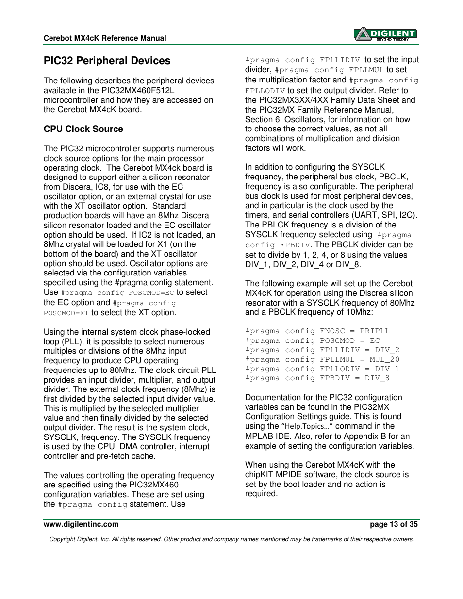 Pic32 peripheral devices | Digilent MX4cK User Manual | Page 13 / 35