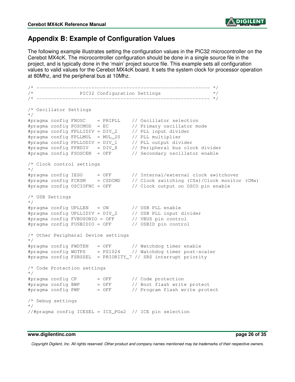 Appendix b: example of configuration values | Digilent MX4cK User Manual | Page 26 / 35