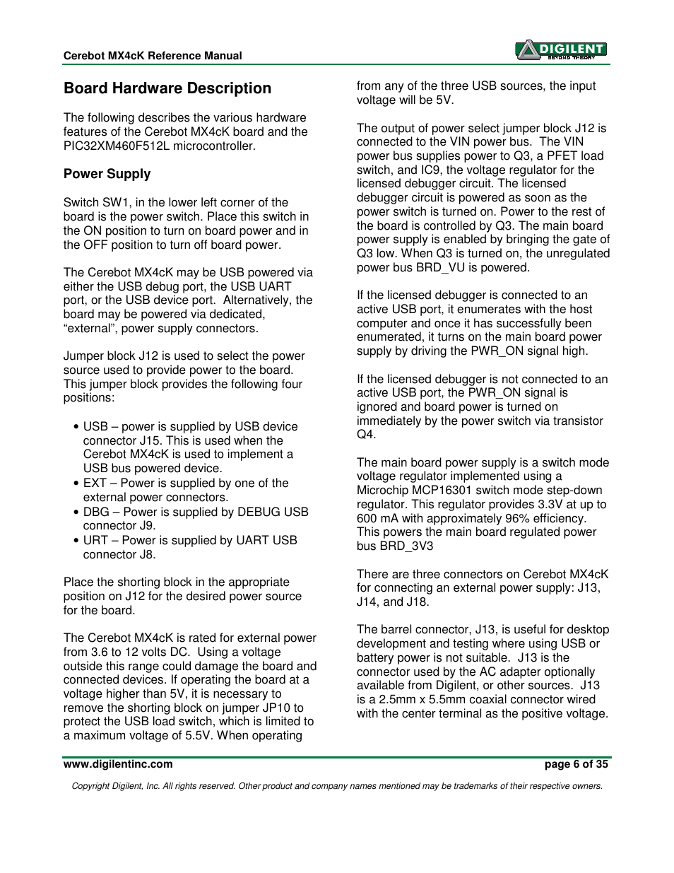 Board hardware description | Digilent MX4cK User Manual | Page 6 / 35