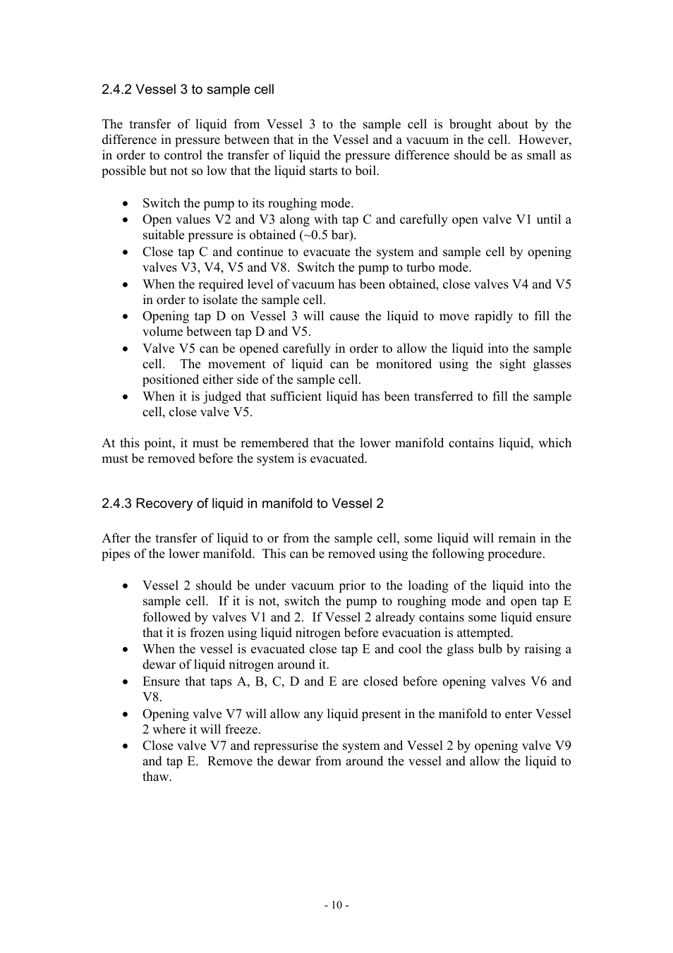 2 vessel 3 to sample cell, 3 recovery of liquid in manifold to vessel 2 | Boca Research Muon Liquid Handling System None User Manual | Page 10 / 14