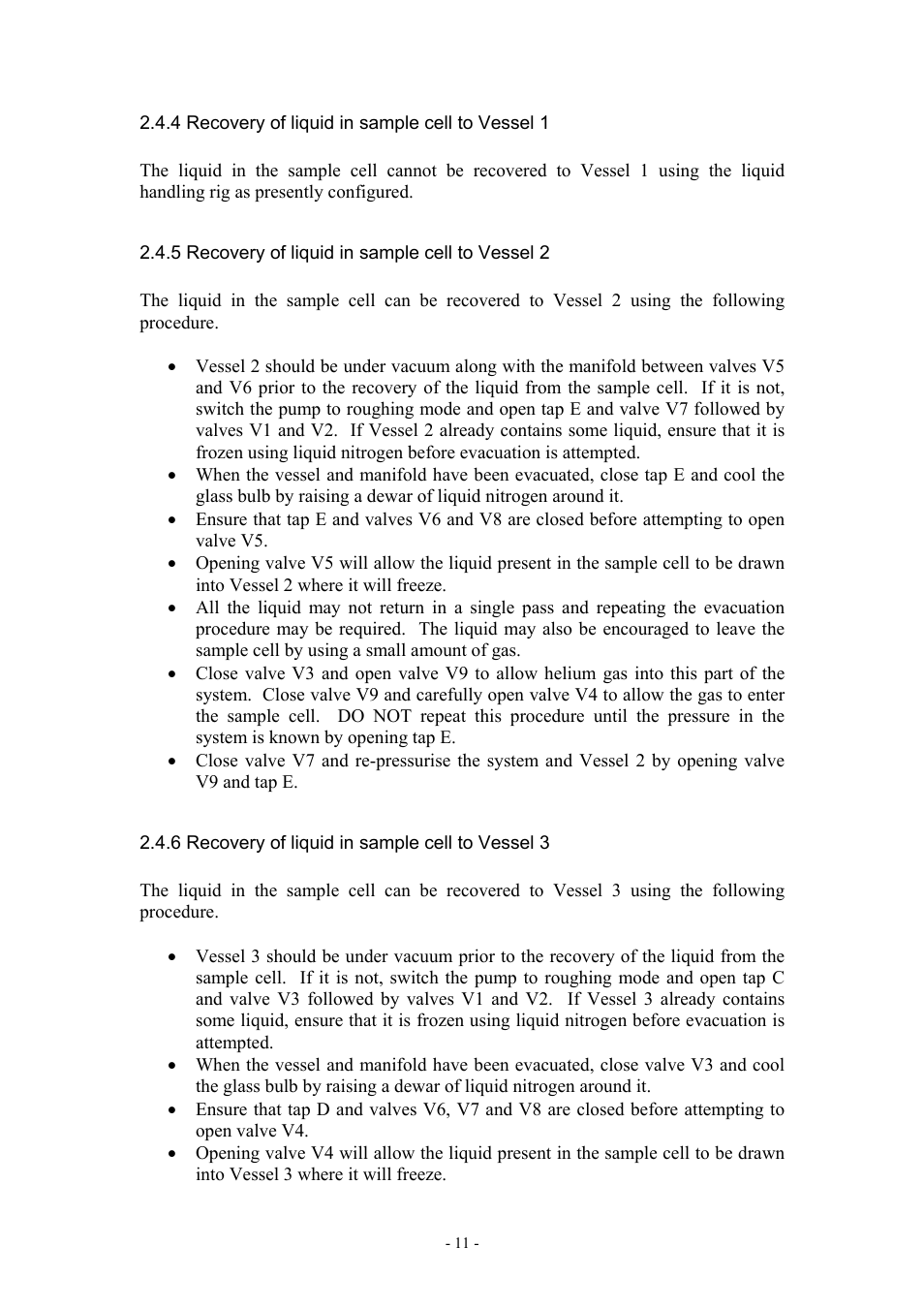 4 recovery of liquid in sample cell to vessel 1, 5 recovery of liquid in sample cell to vessel 2, 6 recovery of liquid in sample cell to vessel 3 | Boca Research Muon Liquid Handling System None User Manual | Page 11 / 14