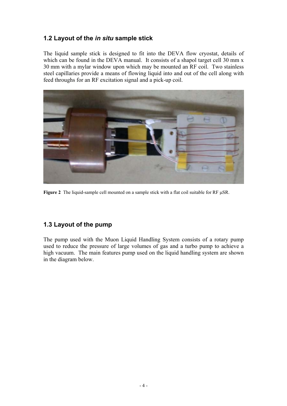 2 layout of the in situ sample stick, 3 layout of the pump | Boca Research Muon Liquid Handling System None User Manual | Page 4 / 14