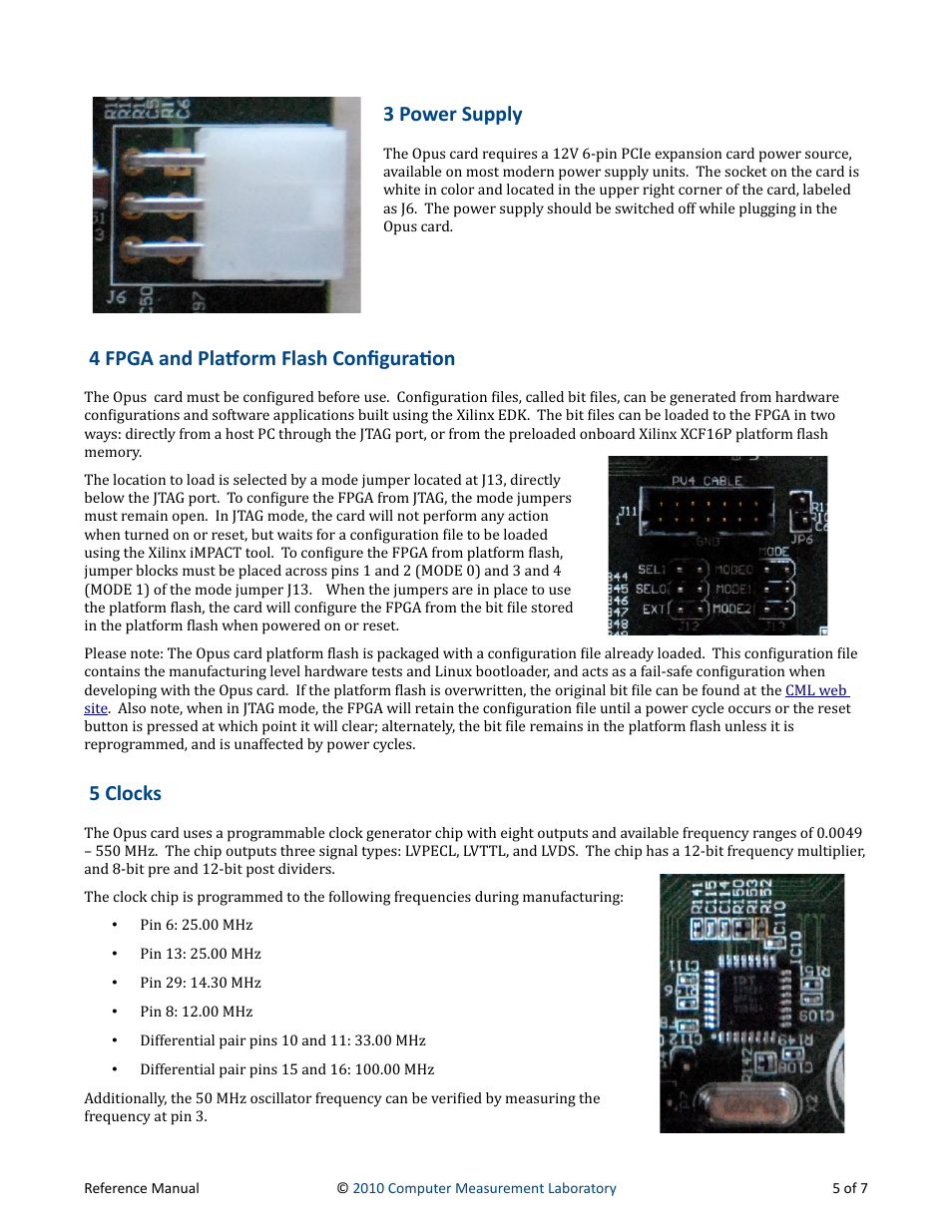 3 power supply, 4 fpga and platform flash configuration, 5 clocks | 4 fpga and platorm flash confguraton | Digilent 6005-210-000 User Manual | Page 5 / 7