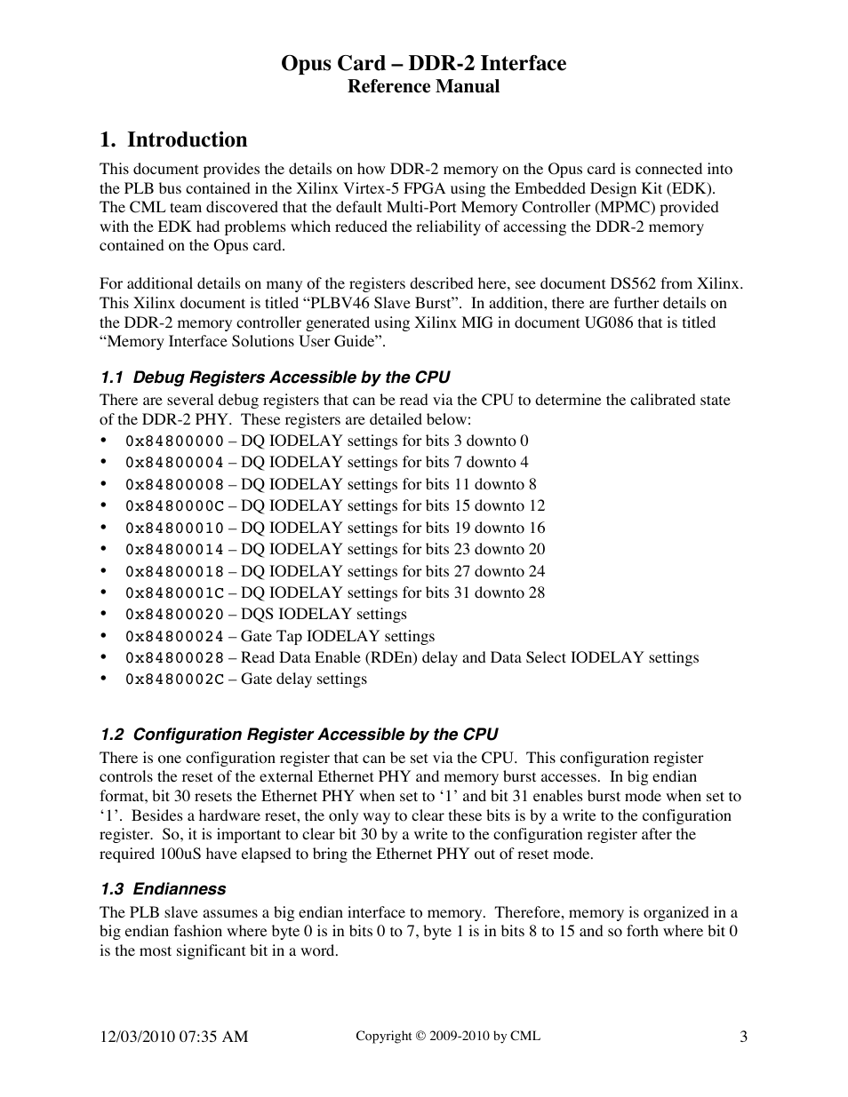 Opus card – ddr-2 interface, Introduction | Digilent DDR-2 Opus Card User Manual | Page 3 / 22