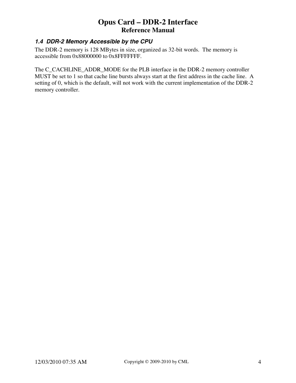 Opus card – ddr-2 interface | Digilent DDR-2 Opus Card User Manual | Page 4 / 22