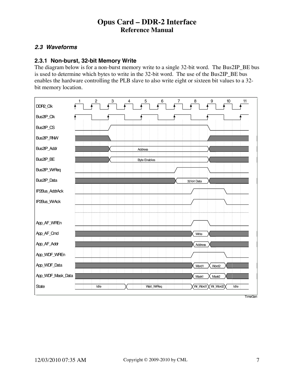 Opus card – ddr-2 interface, Reference manual, 3 waveforms | Digilent DDR-2 Opus Card User Manual | Page 7 / 22