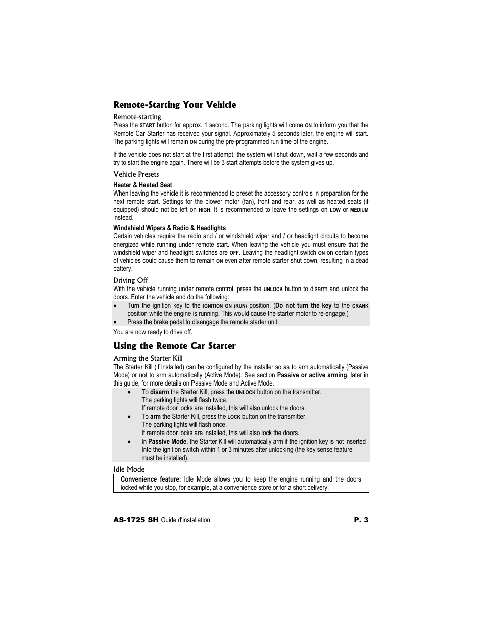 Remote-starting your vehicle, Using the remote car starter | Autostart AS-1725 SH User Manual | Page 3 / 9