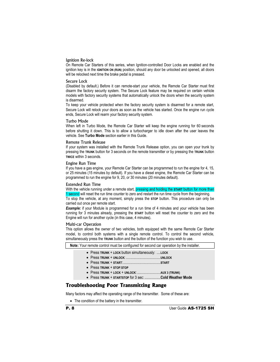 Troubleshooting poor transmitting range | Autostart AS-1725 SH User Manual | Page 8 / 9