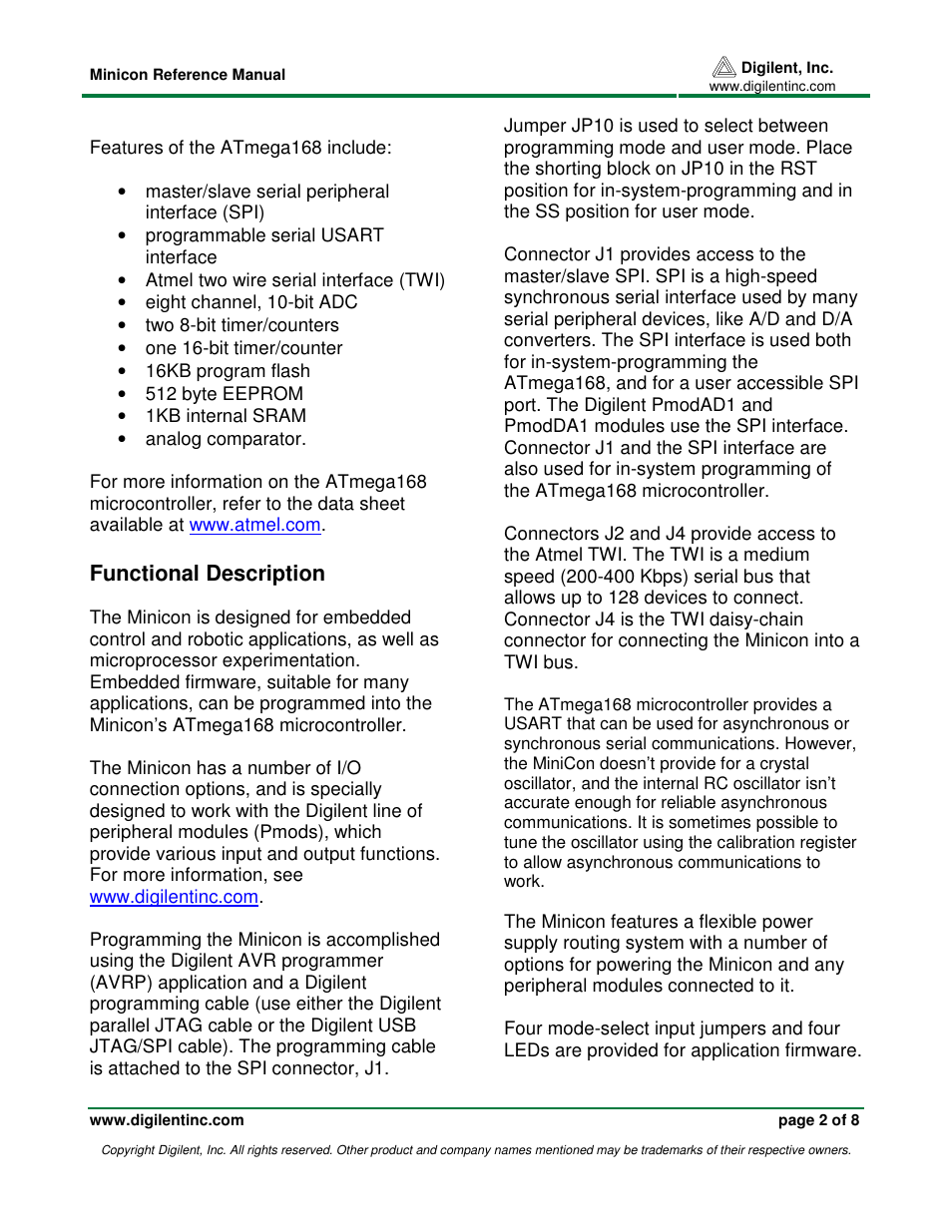 Functional description | Digilent Minicon User Manual | Page 2 / 8