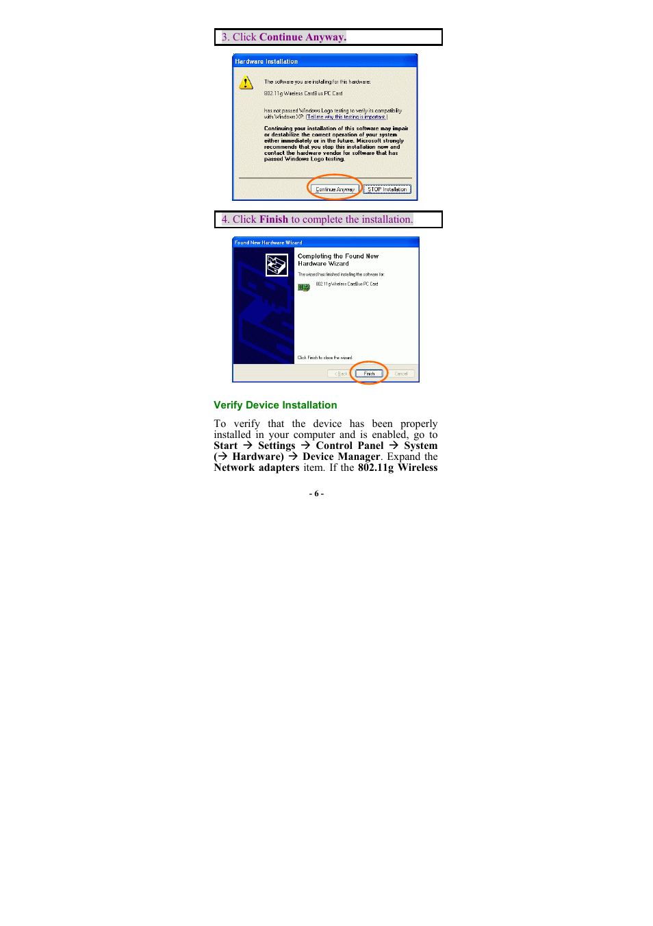 Verify device installation | Boca Research Wireless LAN Card User Manual | Page 7 / 20