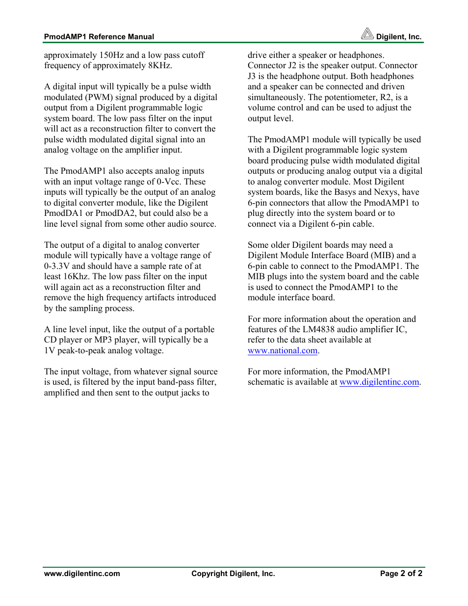 Digilent PmodAMP1 User Manual | Page 2 / 2