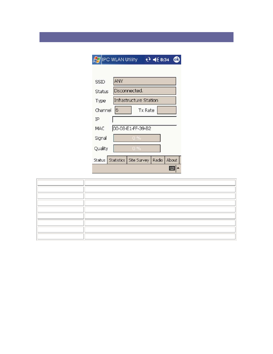 Configuring utility, Status tab, Configuring ipc wlan utility | Boca Research SDIO Wireless LAN Card SDW11b User Manual | Page 8 / 14