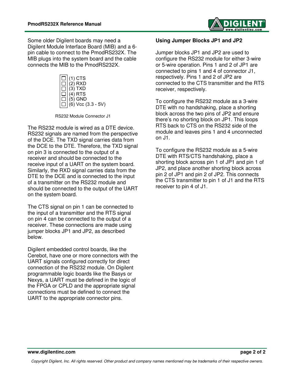 Digilent PmodRS232X User Manual | Page 2 / 2
