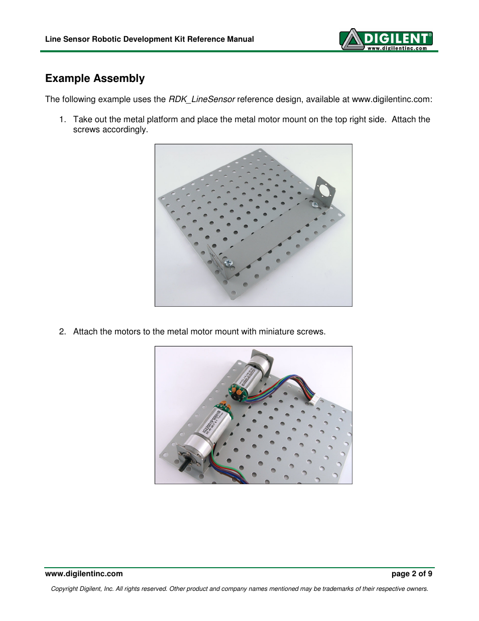 Example assembly | Digilent Robotic Development Kit User Manual | Page 2 / 9