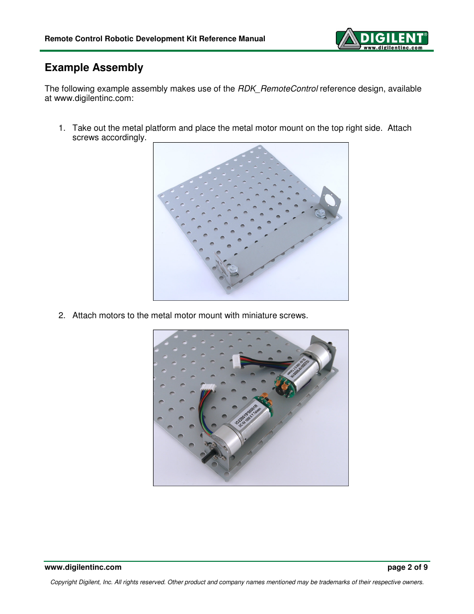 Example assembly | Digilent Robotic Development Kit - Remote User Manual | Page 2 / 9