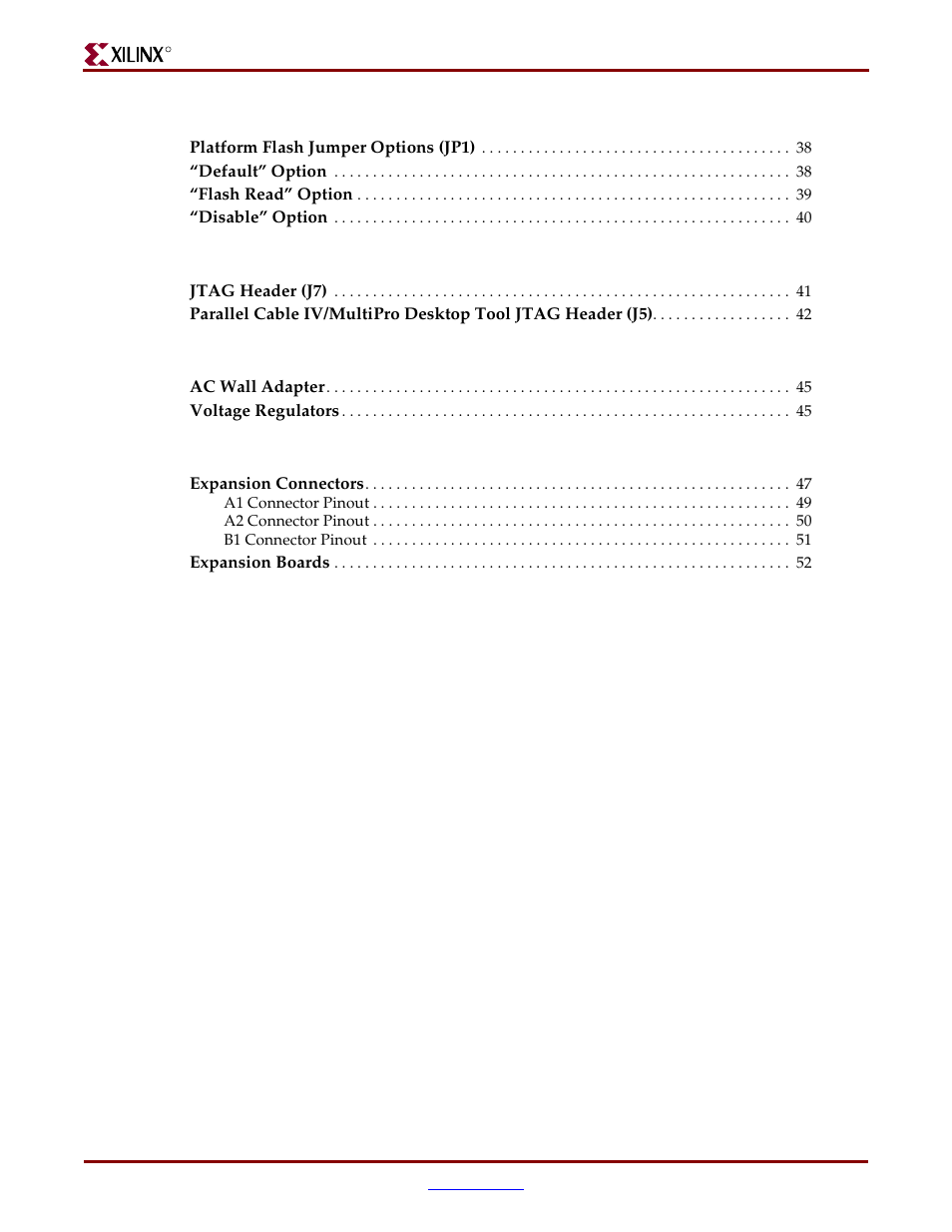 Chapter 10: platform flash configuration storage, Chapter 11: jtag programming/debugging ports, Chapter 12: power distribution | Chapter 13: expansion connectors and boards | Digilent 410-044-10P-KIT User Manual | Page 4 / 64