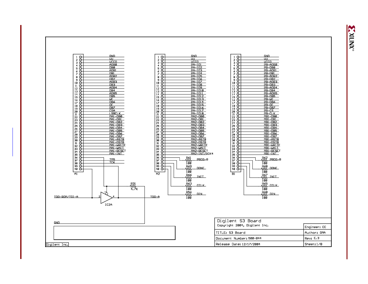 Figure a-1, A1, a2, and b1 expansion connectors | Digilent 410-044-10P-KIT User Manual | Page 54 / 64