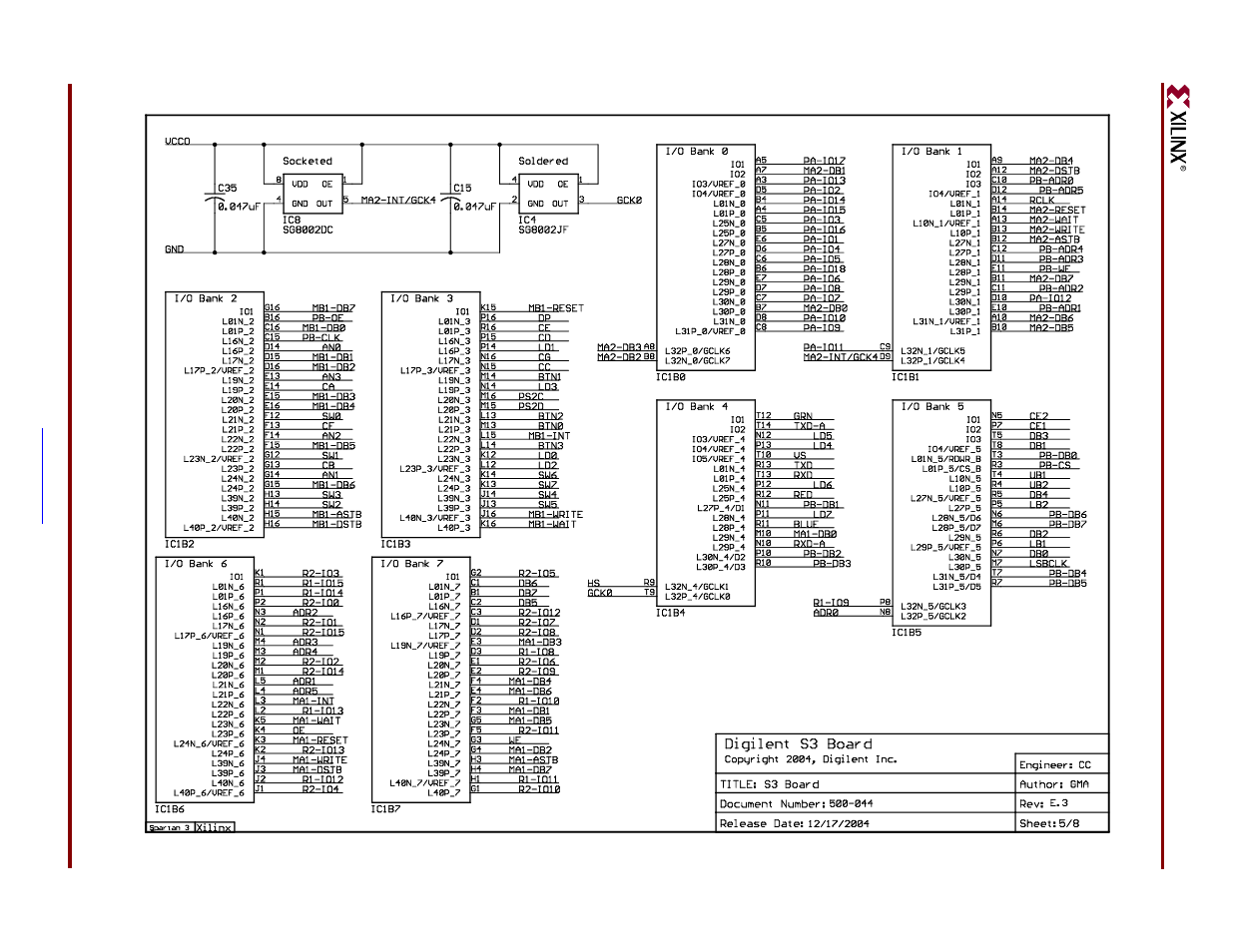 Figure a-5, Fpga i/o connections, clock sources | Digilent 410-044-10P-KIT User Manual | Page 58 / 64